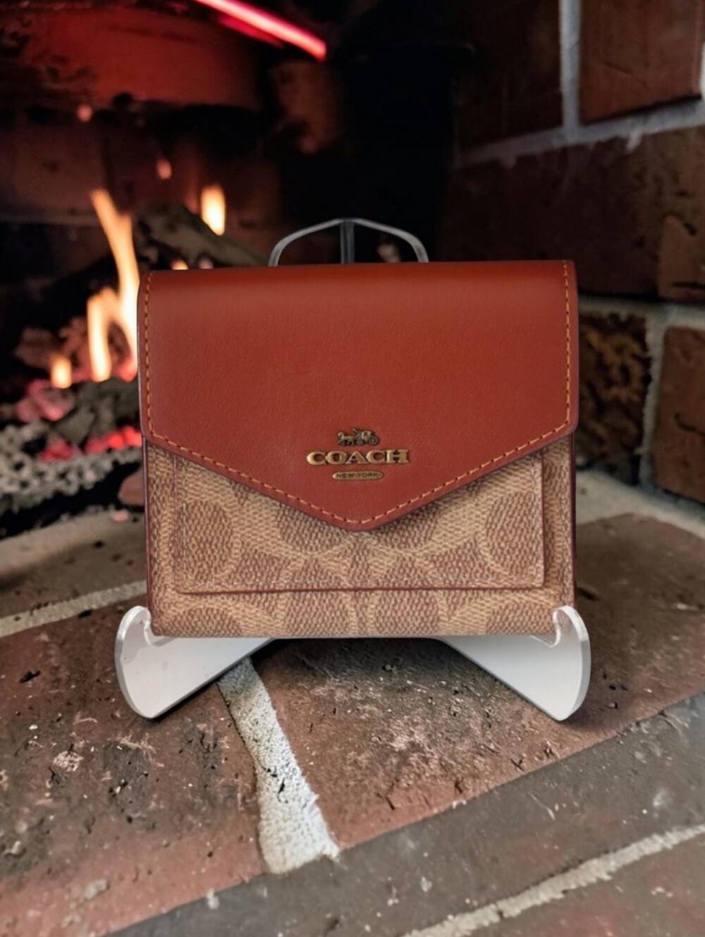 Coach 1941 Collection Small Signature Tri-Fold Wallet with Brass-Tone Hardware